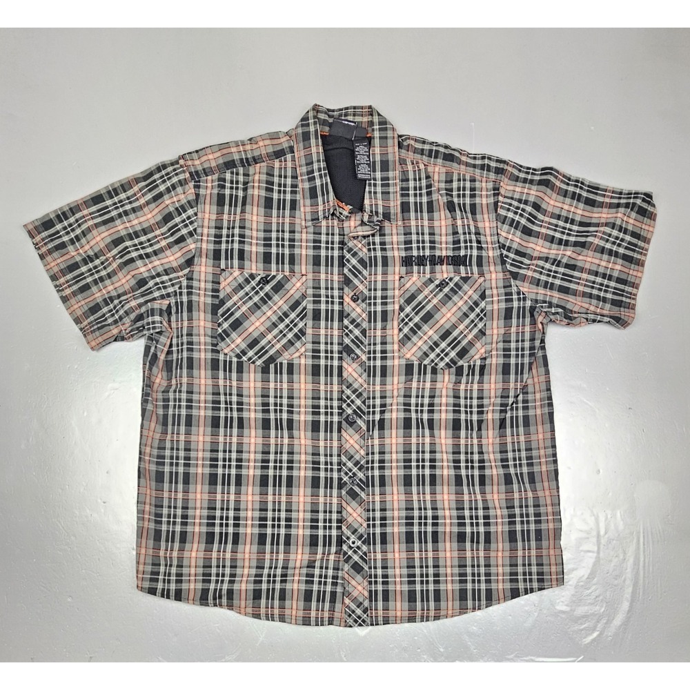 Harley Davidson Button Up Shirt Mens 2XL Plaid Punisher Skull HD Performance S/S